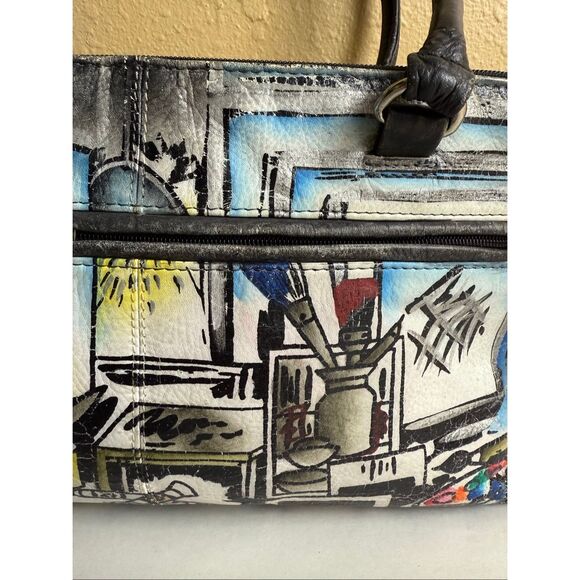 “Biacci Hand-Painted Genuine Leather Tote Bag – Artist Studio Design – - Picture 4 of 16